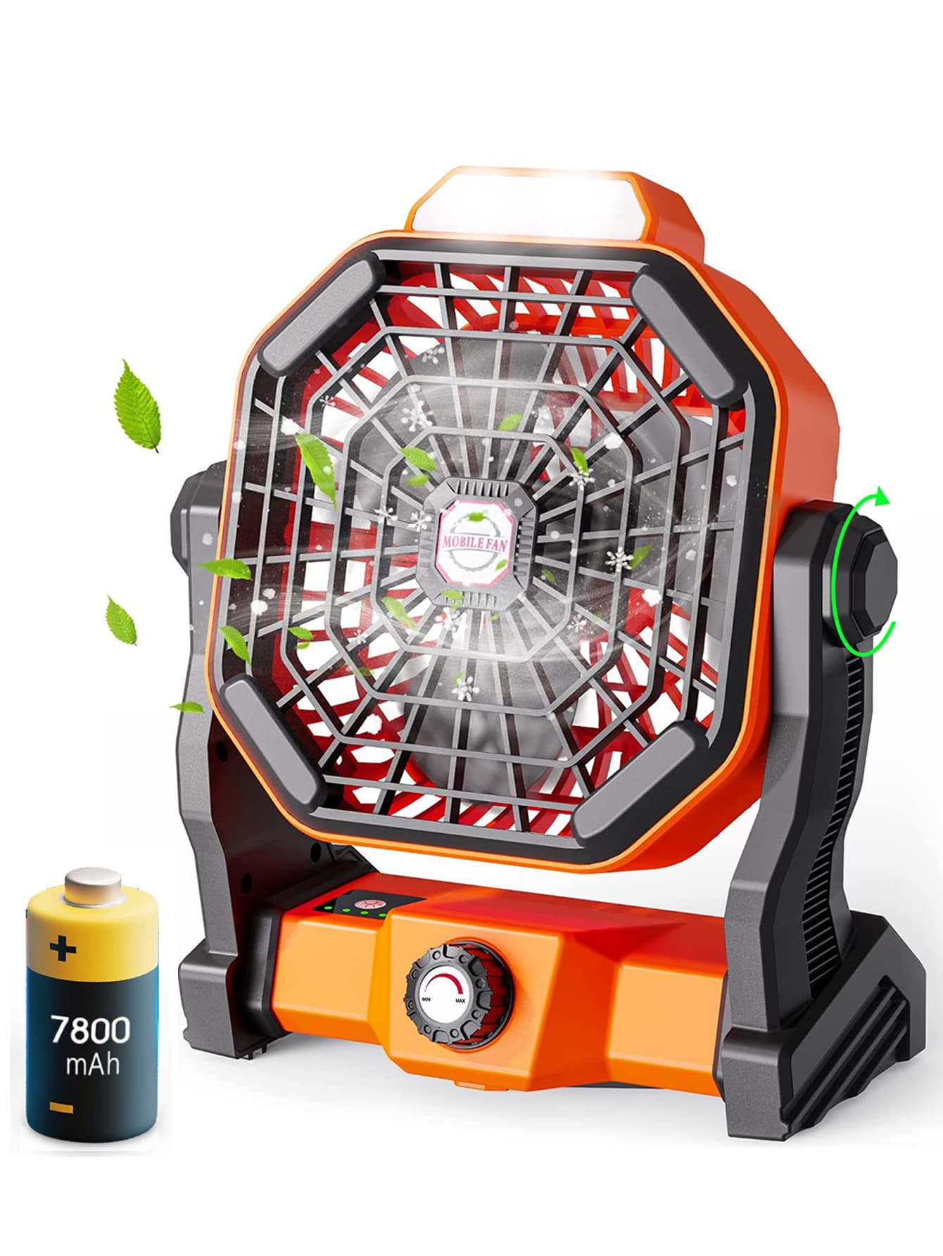Camping Fan, Desktop Rechargeable Tent Fan - Orange - View 1