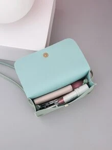 带珍珠吊坠的小方形斜挎包，可爱拼色翻盖迷你钱包，适合女孩 - 綠色 - 查看 5