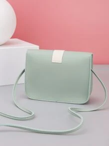 带珍珠吊坠的小方形斜挎包，可爱拼色翻盖迷你钱包，适合女孩 - 綠色 - 查看 4