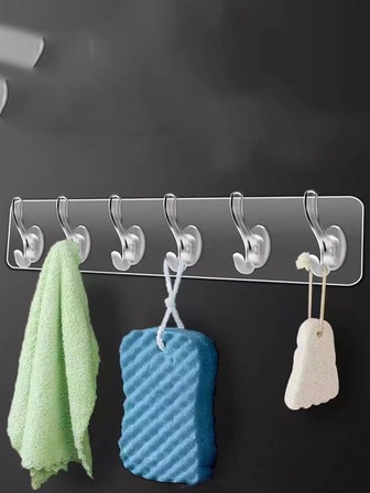 1 st stansfri sexradig krok stark klistermärke sömlös väggmonterad klädkrok badrum badrumstillbehör badrumsverktyg