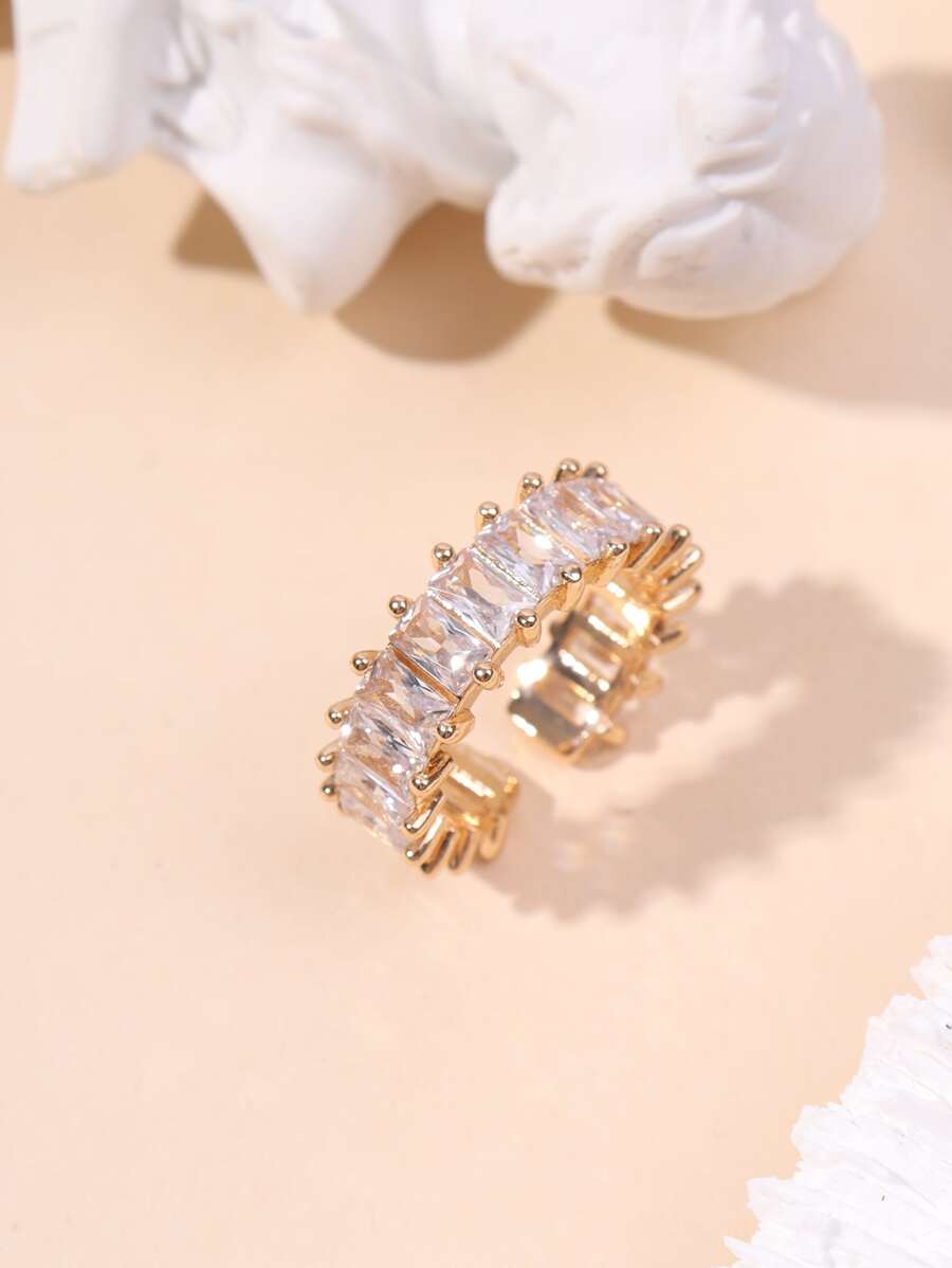 Fashionable Elegant All-match Square Shape Full Diamond Adjustable Free Size Women's Ring