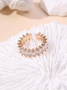 Fashionable Elegant All-match Square Shape Full Diamond Adjustable Free Size Women's Ring