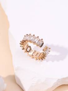 Fashionable Elegant All-match Square Shape Full Diamond Adjustable Free Size Women's Ring