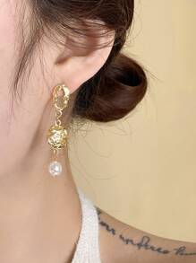 Gold Pearl Earrings Asymmetrical Baroque Narural Pearl Earrings Chain Drop Cuff Earrings Jewelry Gift For Women & Girls