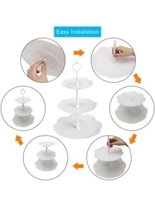 1pc Plastic Cake Stand, Modern Three-layer Pure White Cake Stand - White - View 4