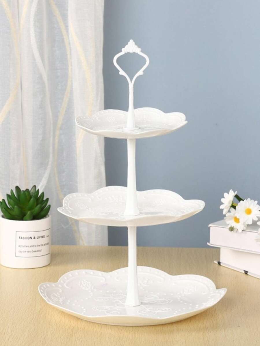 1pc Plastic Cake Stand, Modern Three-layer Pure White Cake Stand - White - View 1