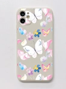 蝴蝶和花朵图案手机壳 - 米色 - 查看 2