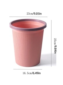 1pc Solid Color Trash Can, Pink Plastic Waste Bin For Home, Office - Pink - View 3