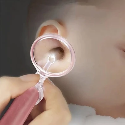 1 pieza Cuchara visual para oídos, herramienta de limpieza de oídos con luz LED, cuchara, removedor de cera, palito de pluma, pinza, pinzas, espejo agrandado, bolsa, organizador, almacenamiento