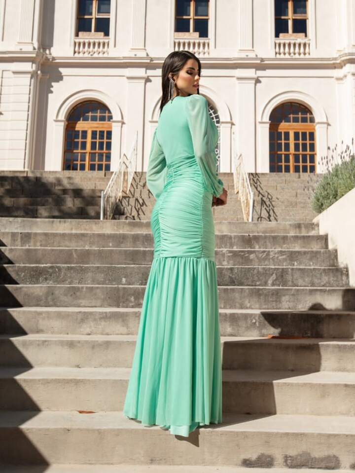 Verde Menta Vestido Longo Florido De Festa Vestido Verde Menta