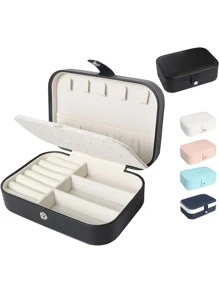 Portable Jewelry Box Small Jewelry Box Organizer Bracelets, Necklaces, Rings, Earrings - Black - View 2