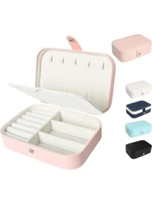 Portable Jewelry Box Small Jewelry Box Organizer Bracelets, Necklaces, Rings, Earrings - Pink - View 2