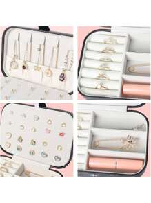 Portable Jewelry Box Small Jewelry Box Organizer Bracelets, Necklaces, Rings, Earrings - Black - View 6
