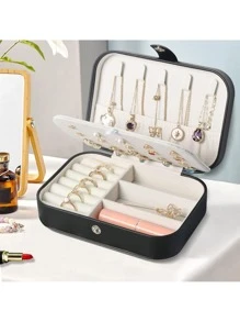 Portable Jewelry Box Small Jewelry Box Organizer Bracelets, Necklaces, Rings, Earrings - Black - View 1