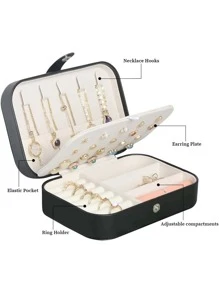 Portable Jewelry Box Small Jewelry Box Organizer Bracelets, Necklaces, Rings, Earrings - Black - View 5