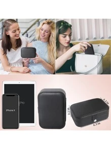 Portable Jewelry Box Small Jewelry Box Organizer Bracelets, Necklaces, Rings, Earrings - Black - View 3
