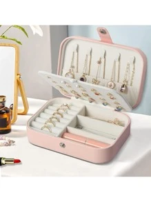 Portable Jewelry Box Small Jewelry Box Organizer Bracelets, Necklaces, Rings, Earrings - Pink - View 1