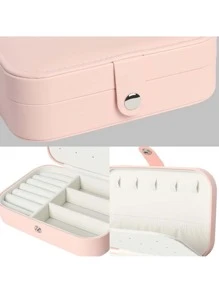 Portable Jewelry Box Small Jewelry Box Organizer Bracelets, Necklaces, Rings, Earrings - Pink - View 4