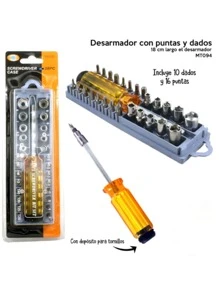 Juego de desarmador puntas y dados 28 piezas diferentes medidas
