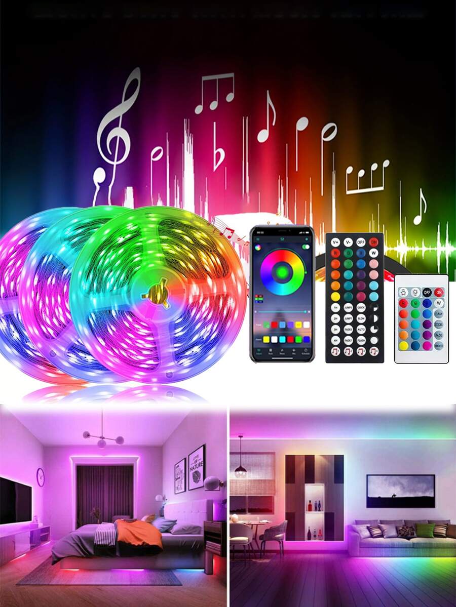 MUSIC 44KEY LED Strip Lights, Color Changing Lights Music Sync Smart LED Lights Work App Control Segmented DIY Multiple Colors, Color Changing Lights Music Sync, BT5.0 LED Light Strip for Bedroom - Multicolor - View 1