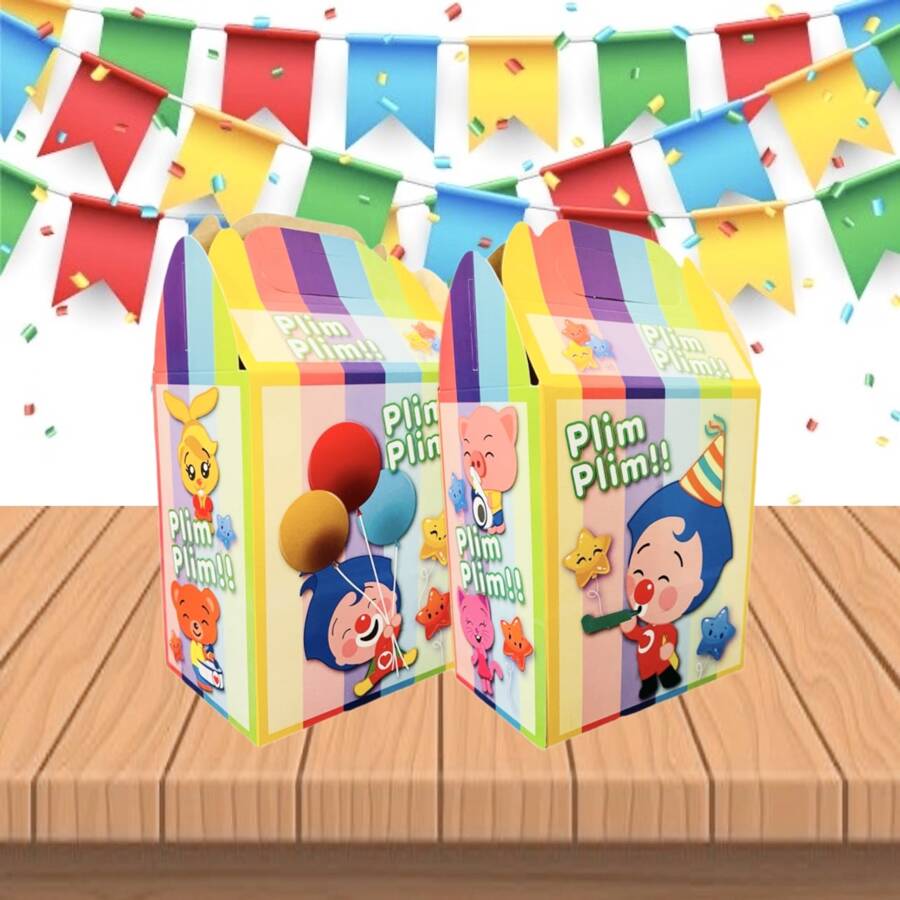 20 Dulceros de Plim Plim  Personajes Cumpleaños Fiesta Aguinaldo Bolo Caja Cartón Dulceras - Negro - Ver 1