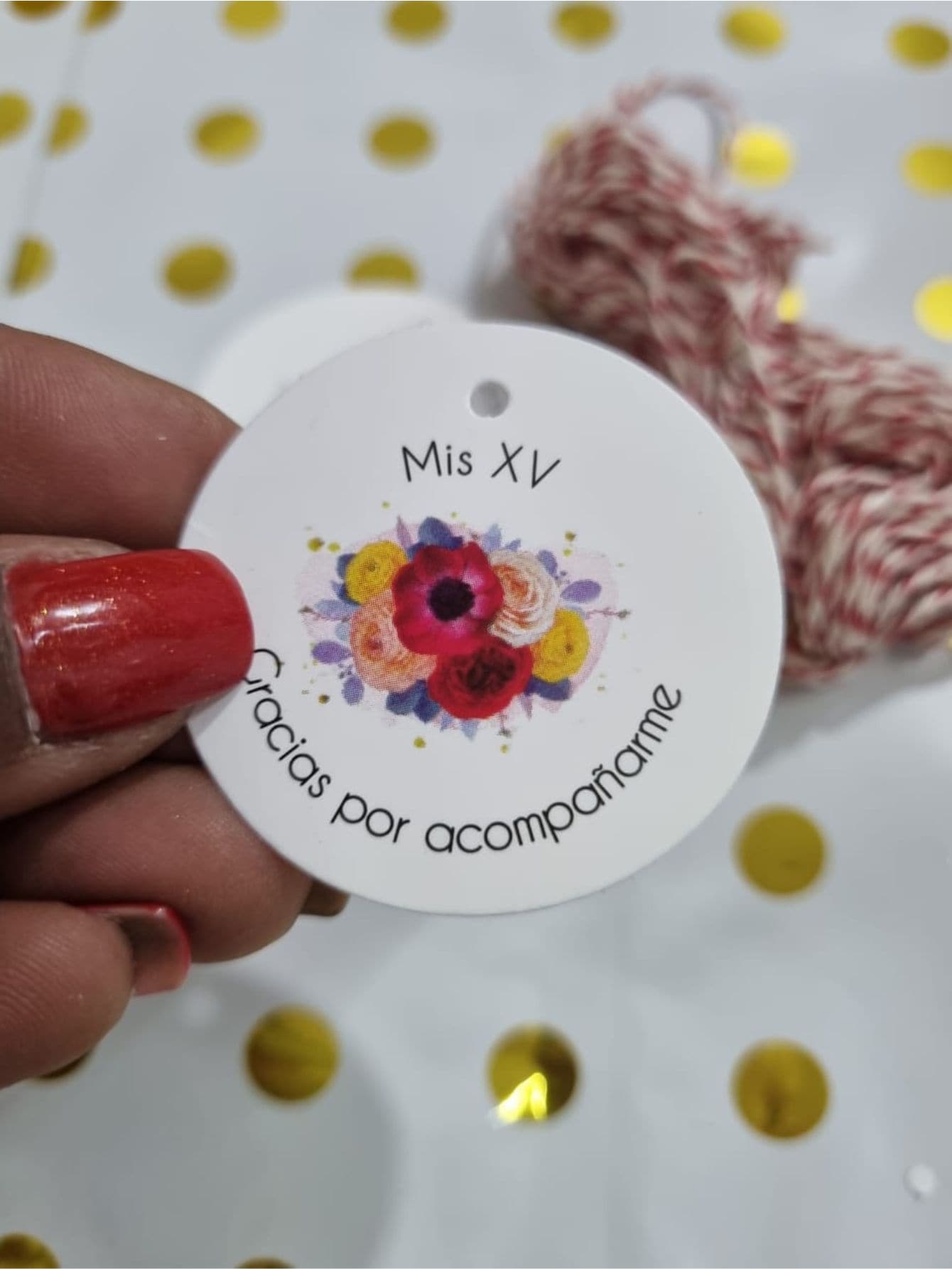 50 etiquetas colgantes para xv años, quinceañera, etiquetas con hilo, recuerdo - Rojo - Ver 1
