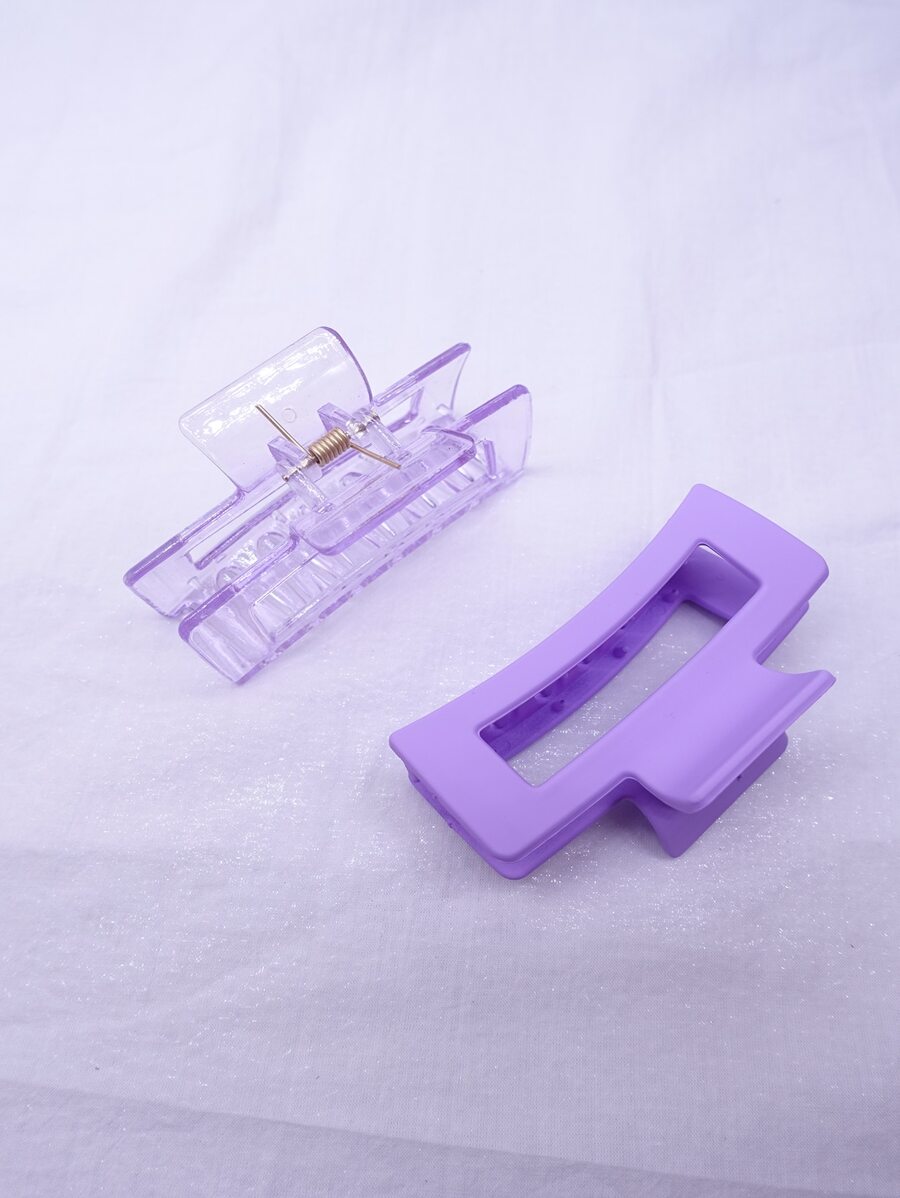 2pcs/set New Style Minimalist Medium Purple-red Hair Claw Clip In Rectangle Shape For Young Girls - Mauve Purple - View 1
