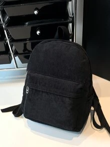 Fashionable Solid Colour Corduroy Dual-use Backpack - Black - View 1