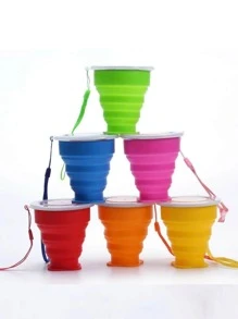 1入組便攜式戶外矽膠可折疊杯子,伸縮式水杯,旅行,野營,廚房工具 - 彩色 - 查看 2