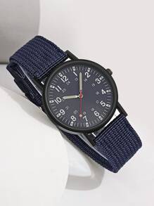 1pc Men's Nylon Strap Quartz Watch, Holiday Gift - Blue - View 2