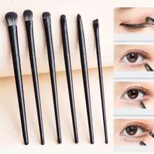 6支装柔软眼部化妆刷套装，适用于晕染、混合、勾勒、细节刻画和轮廓修饰，化妆刷套装，化妆刷组合，化妆刷套装，全套化妆工具，化妆刷套装，全套化妆工具，化妆刷套装，化妆刷礼盒套装 - 黑色 - 查看 1