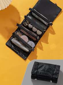 1 túi đựng cọ trang điểm màu đen, túi đựng đồ du lịch di động hiện đại cho hoạt động ngoài trời, phong cách Boho, cho kỳ nghỉ bãi biển, bộ sưu tập phòng tắm, bộ sưu tập phòng ngủ, dung tích lớn - màu đen - Xem 2