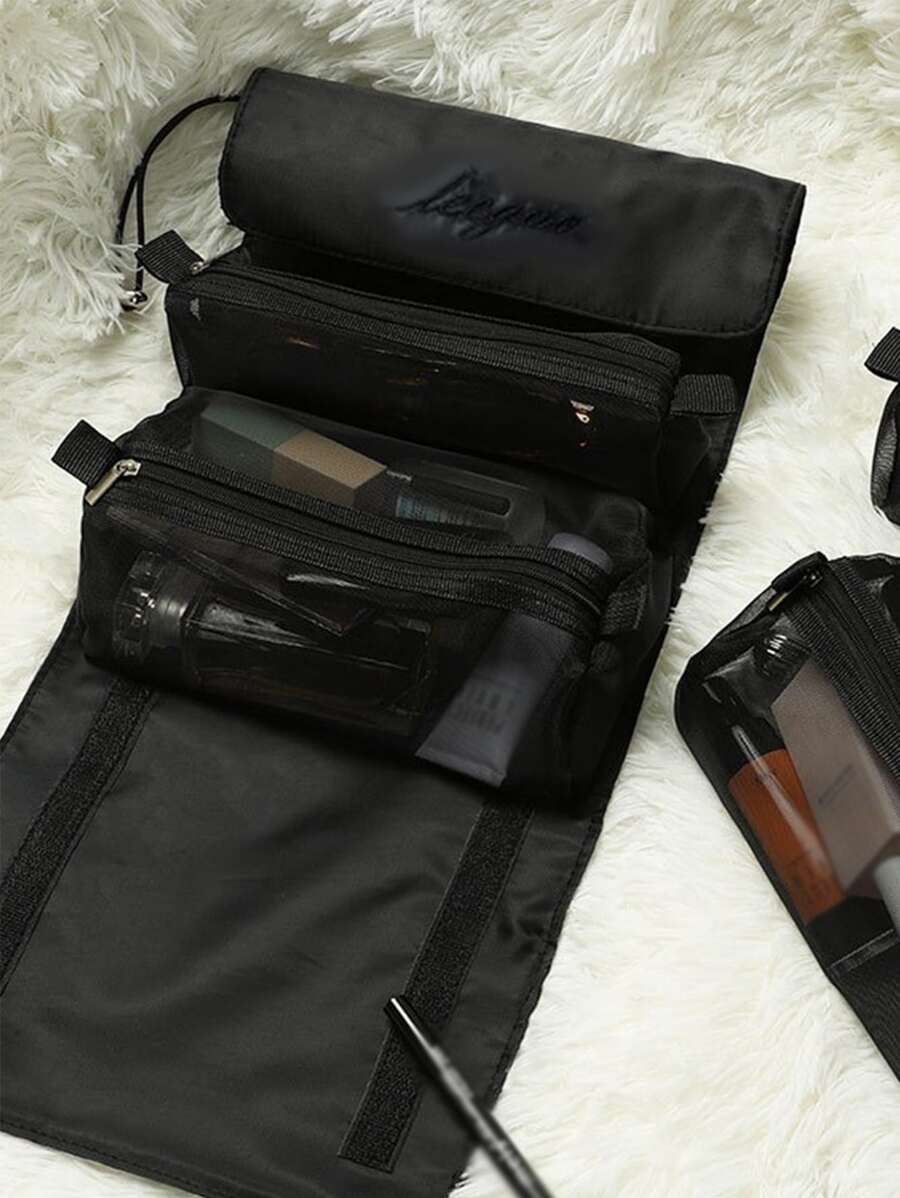 1 túi đựng cọ trang điểm màu đen, túi đựng đồ du lịch di động hiện đại cho hoạt động ngoài trời, phong cách Boho, cho kỳ nghỉ bãi biển, bộ sưu tập phòng tắm, bộ sưu tập phòng ngủ, dung tích lớn - màu đen - Xem 1