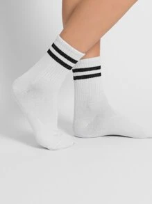 6 pares/set calcetines blancos a media pantorrilla a rayas para hombre