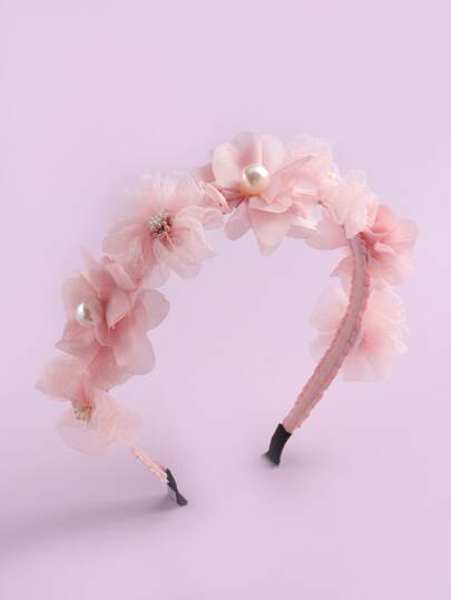 قطعة واحدة بنات بتفاصيل لؤلؤ صناعي مزخرف بزهر طوق الشعر الى شعر زخارف