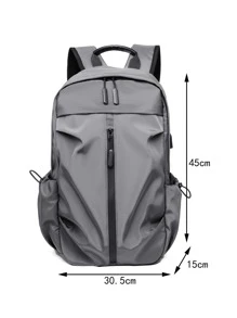 16 Inch Large Capacity Laptop Backpack - Grey - View 2