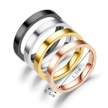 4pcs/set Fashionable Stainless Steel 4mm Width Simple Design Classic Couple Ring Set, For Festival Party And Best Friends Gift - Multicolor - View 6