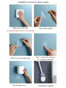 1 件透气马桶刷防漏水带底座硅胶马桶平头柔性软毛刷带速干支架浴室装饰秋季装饰 - 白色 - 查看 4