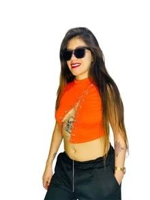 Blusa Top Para Dama Escote Cruzado Con Cadenas - Naranja - Ver 4