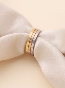 3pcs/Set Rhinestone Decor Ring, Stainless Steel Jewelry