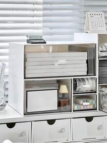 1pc Minimalist Stackable Drawer Storage Box Stationery Organizer For Desk - White - View 1