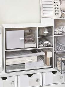 1pc Minimalist Stackable Drawer Storage Box Stationery Organizer For Desk - White - View 3