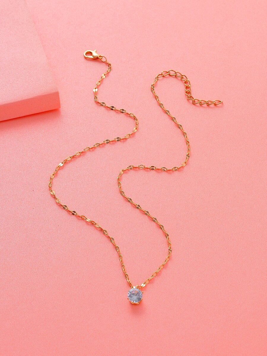 1件 时尚简约个性化立方氧化锆水滴吊坠项链 - 金黃色 - 查看 1