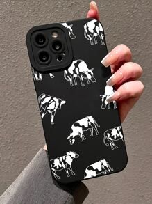 1 个眼睛设计黑色保护软壳，带有动物牛印花，边缘到边缘覆盖，创意男女通用风格，兼容 Iphone 11/12/13/14/6/6s/6plus/7/8/Se/7plus/8plus/X/Xs Max/Xr/11pro/12pro/13pro/14pro/12mini/13mini/11promax/12promax/13promax/14promax/14plus - 黑色 - 查看 2