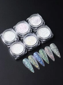 FULL BEAUTY 6瓶子極光閃光水晶火薄片鐳射閃耀亮片美甲粉末狀灰塵金屬亮絲顏料 - 彩色 - 查看 5