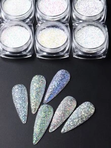 FULL BEAUTY 6瓶子極光閃光水晶火薄片鐳射閃耀亮片美甲粉末狀灰塵金屬亮絲顏料 - 彩色 - 查看 6