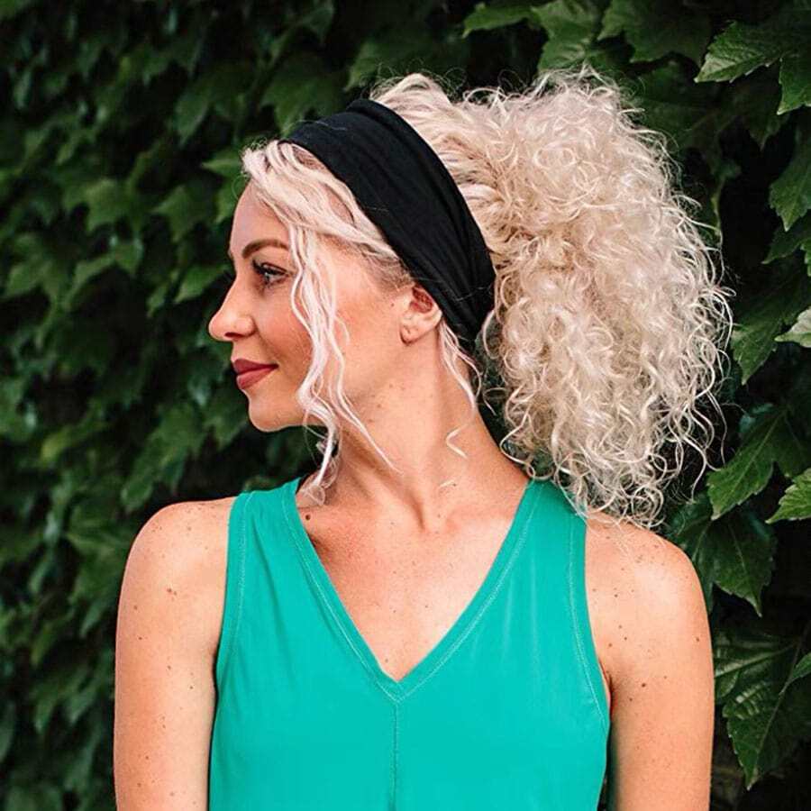 1 pieza de color al azar elástico Yoga Banda cabello para mujeres , de moda Diadema , Envoltura de la cabeza - Negro - Ver 1
