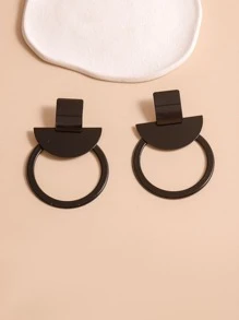 1對極簡幾何耳環 - 黑色 - 查看 2