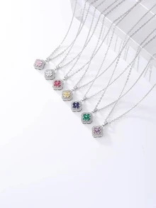1 Miếng Đơn giản & Đúng mốt Khối Zirconia  Dây chuyền - Bạc - Xem 2