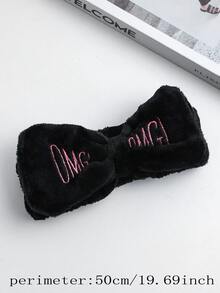 女士們素色珊瑚絨髮帶帶字母刺繡和蝴蝶結 - 黑色 - 查看 2